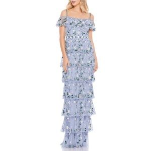 Mac Duggal Stunning Floral Beaded Tiered Chiffon Column Gown New With Tag